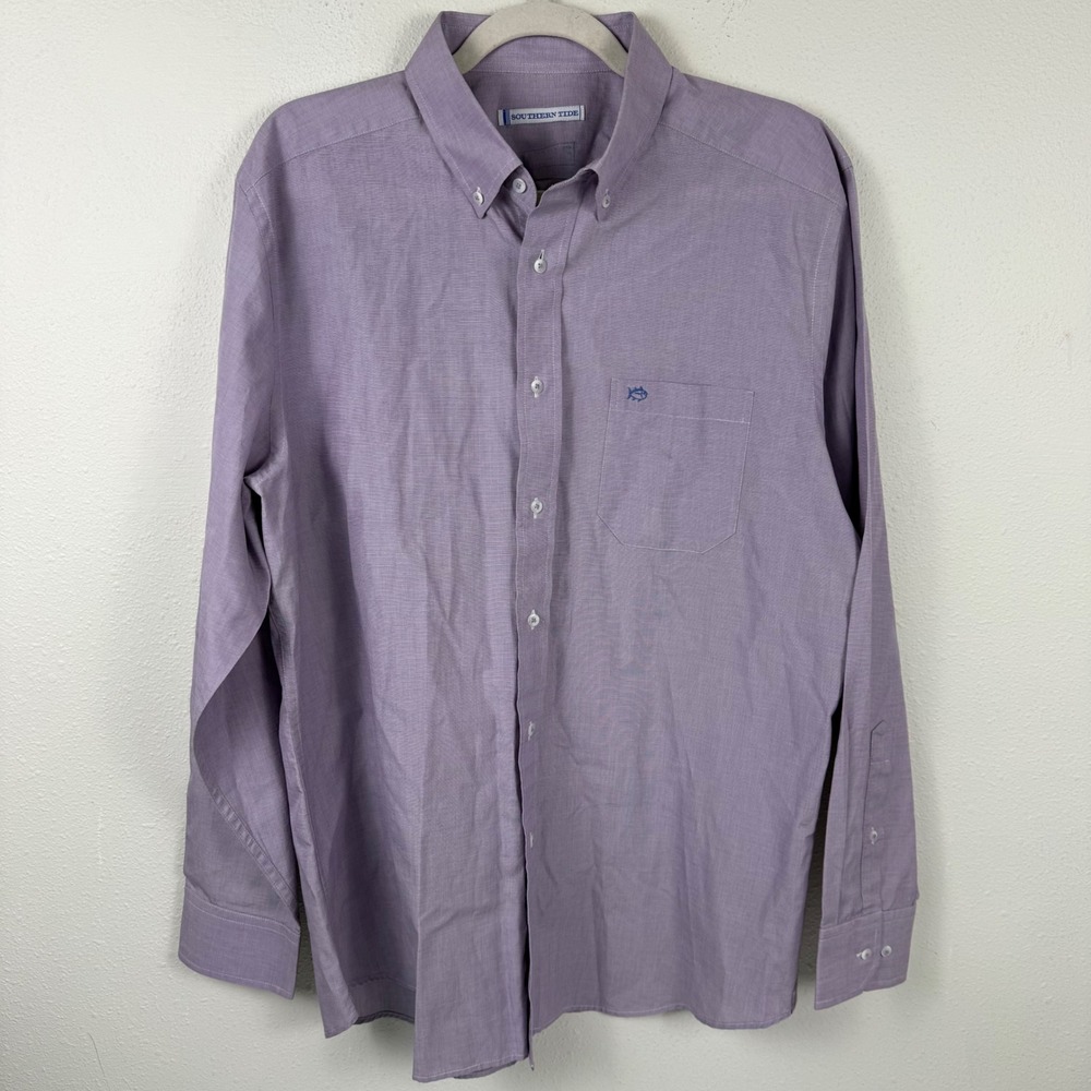 Southern Tide Mens Large Purple‎ Cotton Long Sleeve Button Down Skipjack Shirt